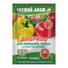 Удобрение для томата, баклажана и перца, кристаллическое, Чистый лист, 20г